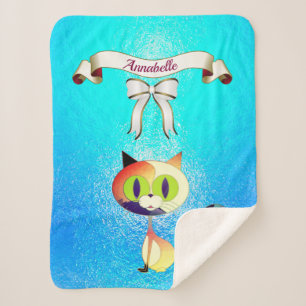 Couverture Sherpa Élégant Ruban Cartoon Nom du chat Personnaliser