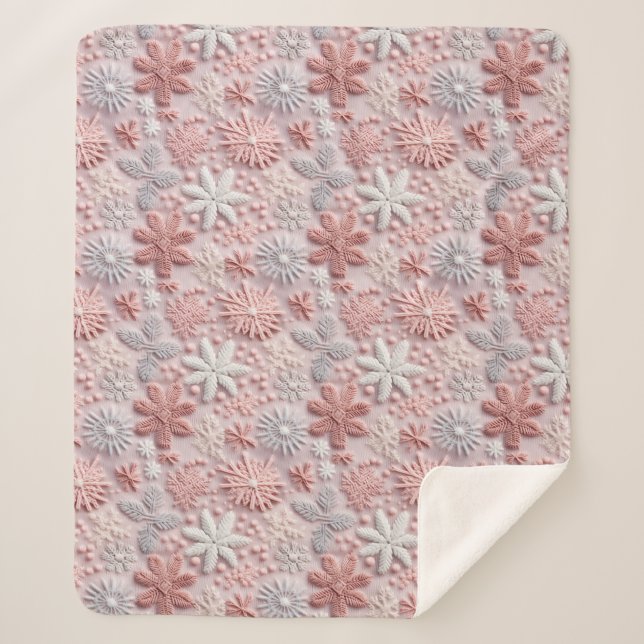 Couverture Sherpa Élégant Snowflakes rose Noël (Devant)