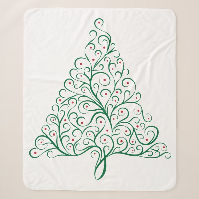 Couverture Sherpa Élégante calligraphie rouge et verte Arbre de Noël (Devant)