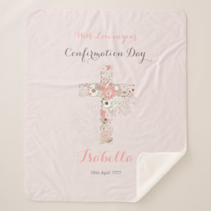 Couverture Sherpa Elégante confirmation rose pâle nom croisé floral