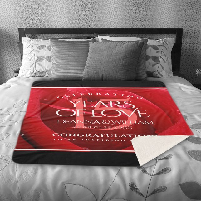 Couverture Sherpa Élégante fête du 15e anniversaire du Mariage Rose (Elegant 15th Rose Wedding Anniversary Sherpa Fleece Blanket Cover Photo.)