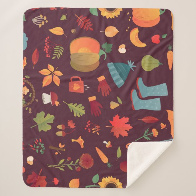 Couverture Sherpa Éléments d'automne, arrière - plan sombre, vintage (Devant)