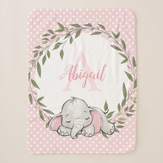 Couverture Sherpa Eléphant rose verdoyant Fille personnalisée (Devant)