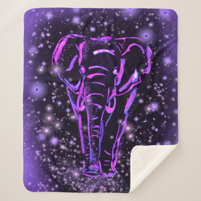 Couverture Sherpa Eléphant Rose Violet Neon Marchant La Nuit étoilée (Devant)