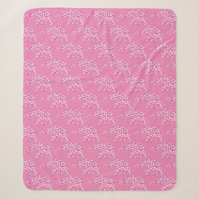 Couverture Sherpa Eléphants aux Coeurs roses (Devant)