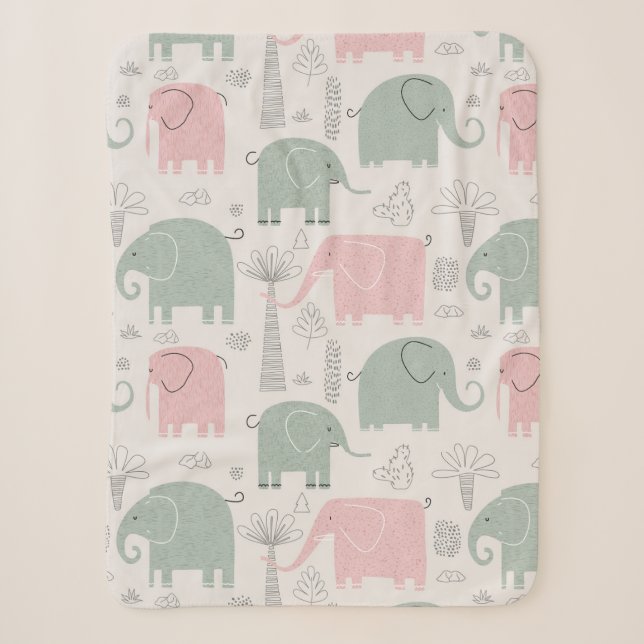 Couverture Sherpa Eléphants verts rose moderne (Devant)