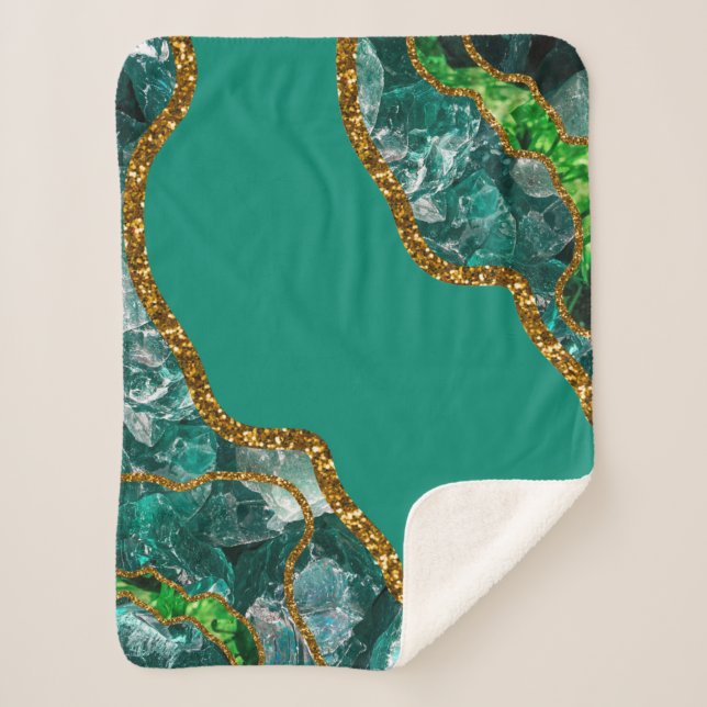 Couverture Sherpa Emerald Green & Gold Agate Parties scintillant (Devant)