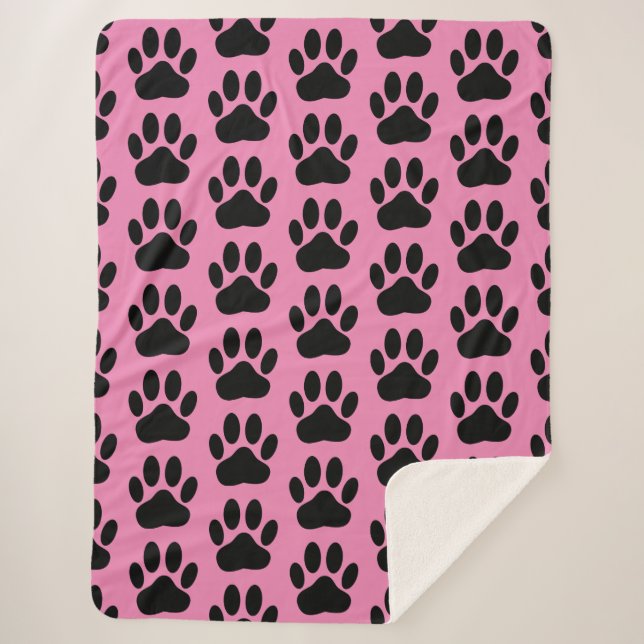 Couverture Sherpa Empreinte De Chien Sur Une Blanche Sherpa Rose (Devant)