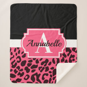Couverture Sherpa Empreinte de léopard rose