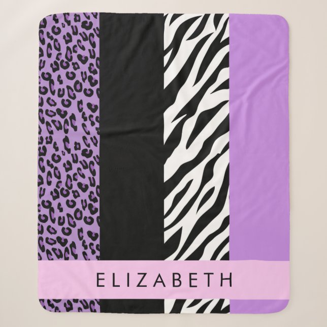 Couverture Sherpa Empreinte de léopard, Zebra Print, Purple, Votre n (Devant)