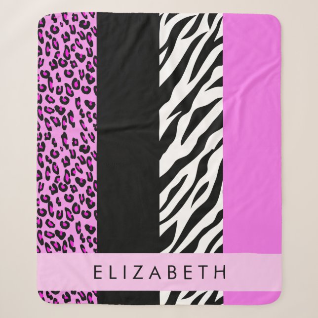 Couverture Sherpa Empreinte de léopard, Zebra Print, Rose, Votre nom (Devant)