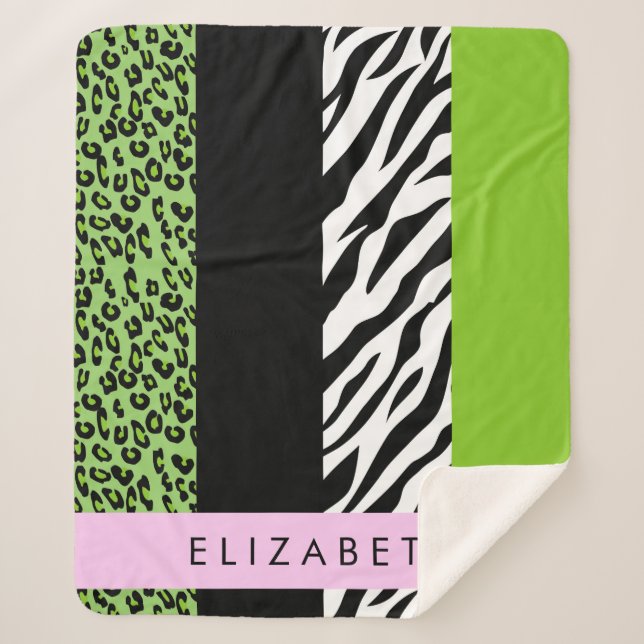 Couverture Sherpa Empreinte de léopard, Zebra Print, Vert, Votre nom (Devant)