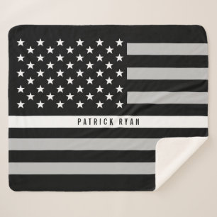 Couverture Sherpa EMS Mince White Line American Flag Monogramme Med.