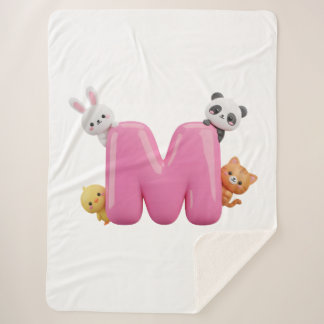 Couverture Sherpa en 3D rose avec lettre M et anim