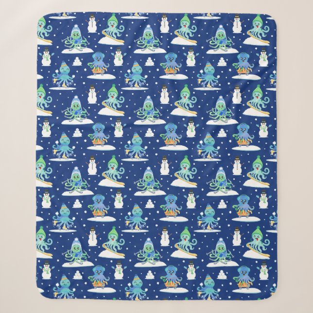 Couverture Sherpa Enfants Octopus Sports d'hiver Animaux amusants (Devant)