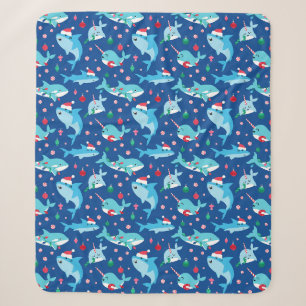 Couverture Sherpa Enfants sous la mer Noël requin Narwhal