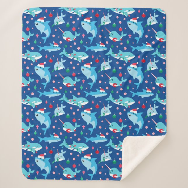 Couverture Sherpa Enfants sous la mer Noël requin Narwhal (Devant)