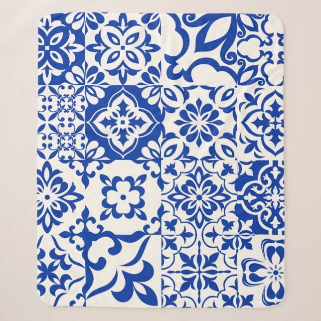 Couverture Sherpa Ensemble de 16 azulejos en bleu, blanc. Original (Devant)