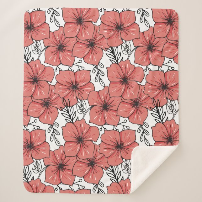 Couverture Sherpa Esquisse Florale Couleur Lumineuse, Sans Couleur. (Devant)