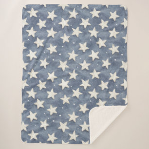 Couverture Sherpa Étoiles Bleu Blanc