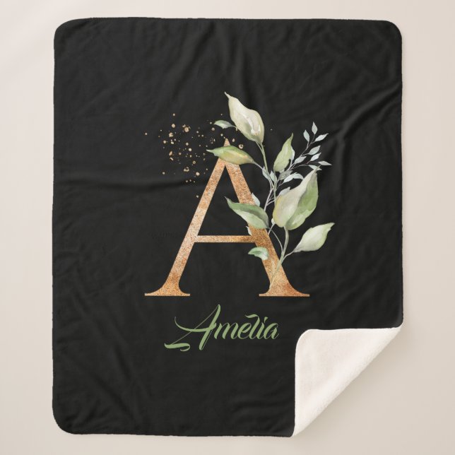 Couverture Sherpa eucalyptus, fausse feuille d'or parties scintillan (Devant)