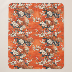 Couverture Sherpa Éventail de motif de cerisier japonais (1)