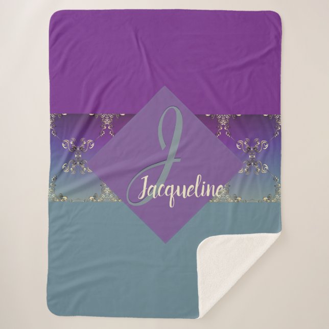 Couverture Sherpa Fabergè Monogramme bleu violet brillant (Devant)