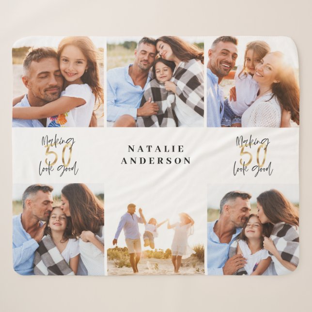 Couverture Sherpa Faire 50 look bon or noir photo anniversaire (Devant (Horizontal))