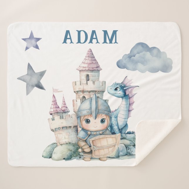 Couverture Sherpa Fairytale Dreamy Dragon Blue Knight Baby shower (Devant (Horizontal))