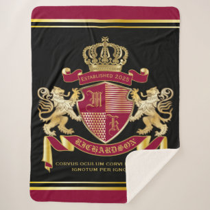 Couverture Sherpa Faites votre propre blason d'armoiries d'or rouge