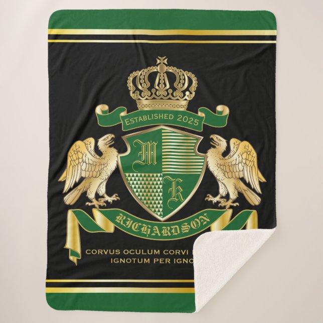 Couverture Sherpa Faites votre propre blason Green Gold Eagle Emblem (Devant)