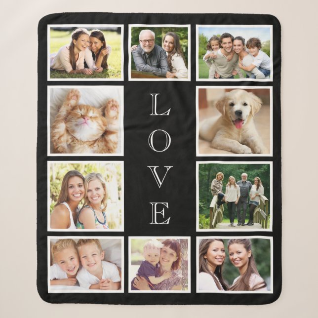 Couverture Sherpa Famille 10 Photo Collage noir (Devant)