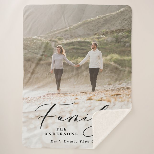 Couverture Sherpa Famille de script noir photo moderne (Devant)