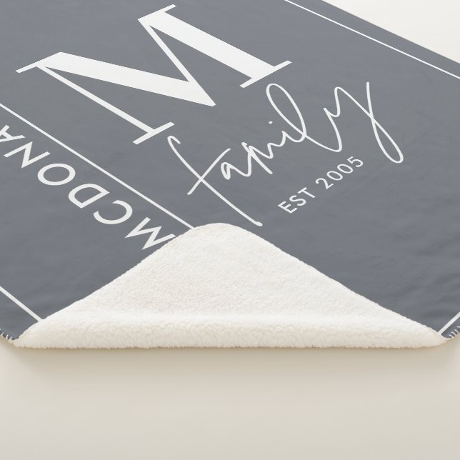 Couverture Sherpa Famille monogramme moderne marine gris élégant she (3/4)