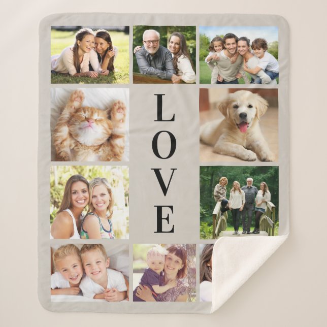 Couverture Sherpa Family Love 10 Photo Collage Taupe (Devant)