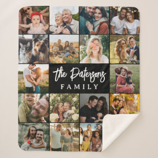 Couverture Sherpa Family Name 18 Photo Collage Modern Elegant Black