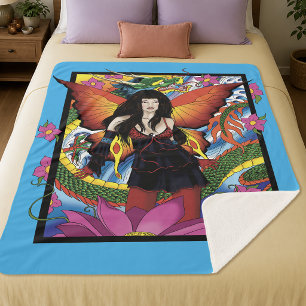 Couverture Sherpa Fantaisie de dragon fée gothique bleu mystique