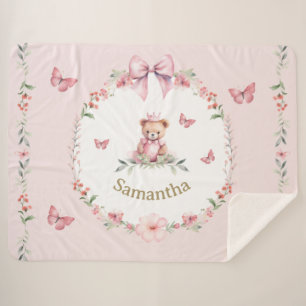 Couverture Sherpa Fantasmes floraux roses et câlins d'ours en peluch