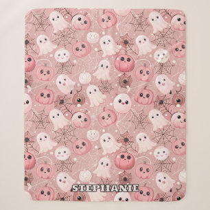 Couverture Sherpa Fantômes roses et Halloween lunaire Citrouille