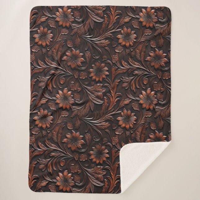 Couverture Sherpa Faux Sud-Ouest Brown Fleurs de vache en cuir (Devant)