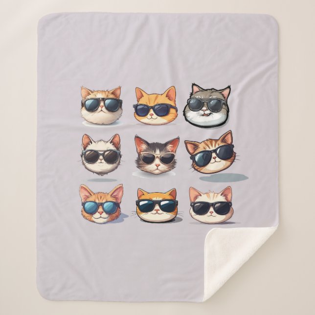 Couverture Sherpa Feline violet clair Féline chat Sherpa Blanket (Devant)