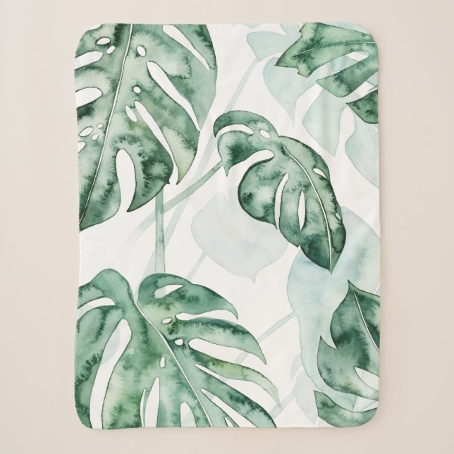 Couverture Sherpa Feuille fendue de paume tropicale (Devant)