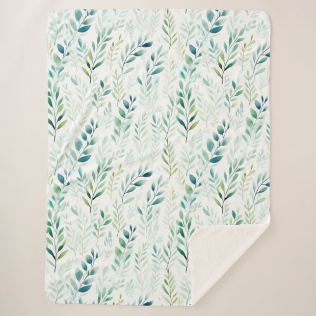 Couverture Sherpa Feuilles blancs verts (Devant)