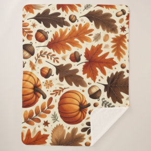 Couverture Sherpa feuilles classiques/citrouilles/glands Automne 