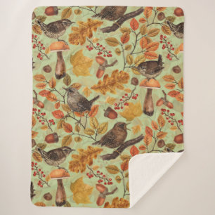 Couverture Sherpa Feuilles d'automne, baies, champignons et fleurs