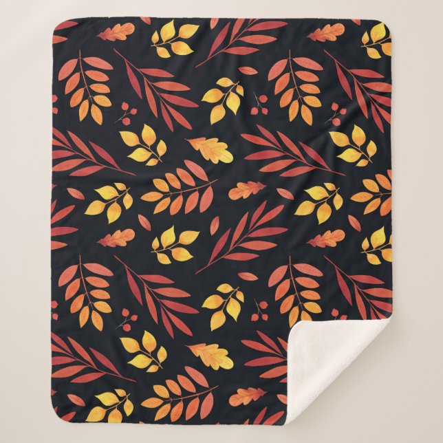 Couverture Sherpa Feuilles d'automne colorées Motif d'aquarelle (Devant)