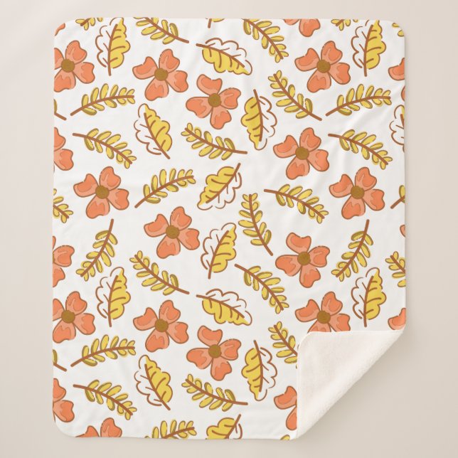Couverture Sherpa Feuilles d'automne en chute chaude avec fleurs (Devant)