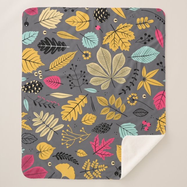 Couverture Sherpa Feuilles d'automne : Motif foncé sans couture (Devant)