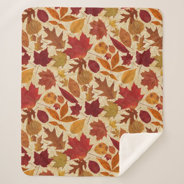 Couverture Sherpa Feuilles d'automne sur le beige (Devant)