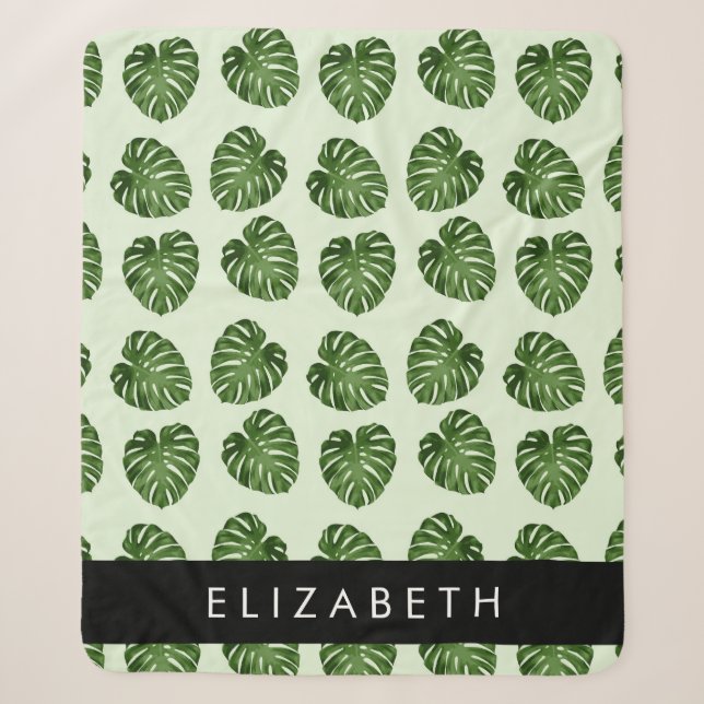 Couverture Sherpa Feuilles de palme, Motif tropical, Votre nom (Devant)